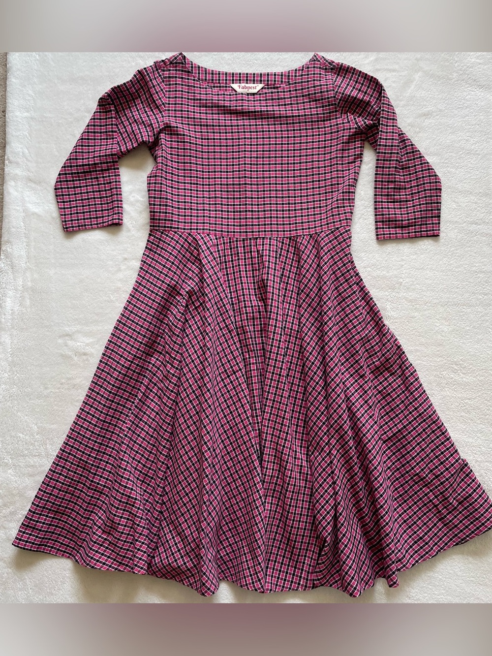 Fabnest Pink Plaid Half Sleeve Full Dress size S